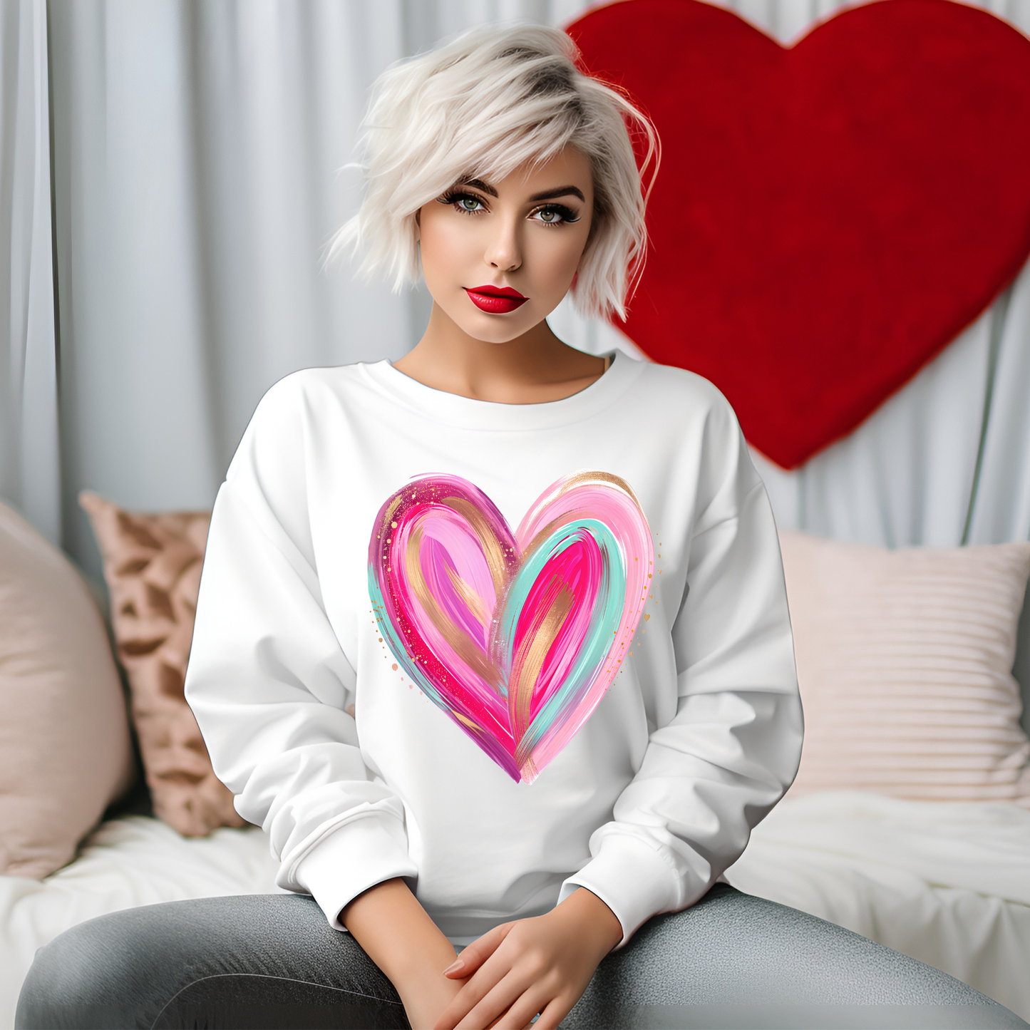 Painted Love Heart Crewneck Sweatshirt - Valentine's Day